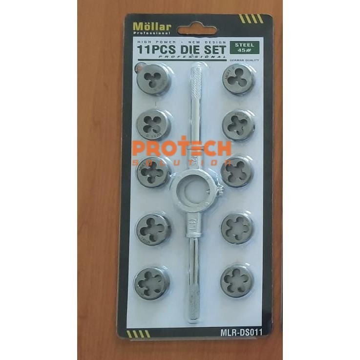 MOLLAR DS011 Die Set 11 pcs Handle Mata Senai Ulir Baut Drat Sekrup