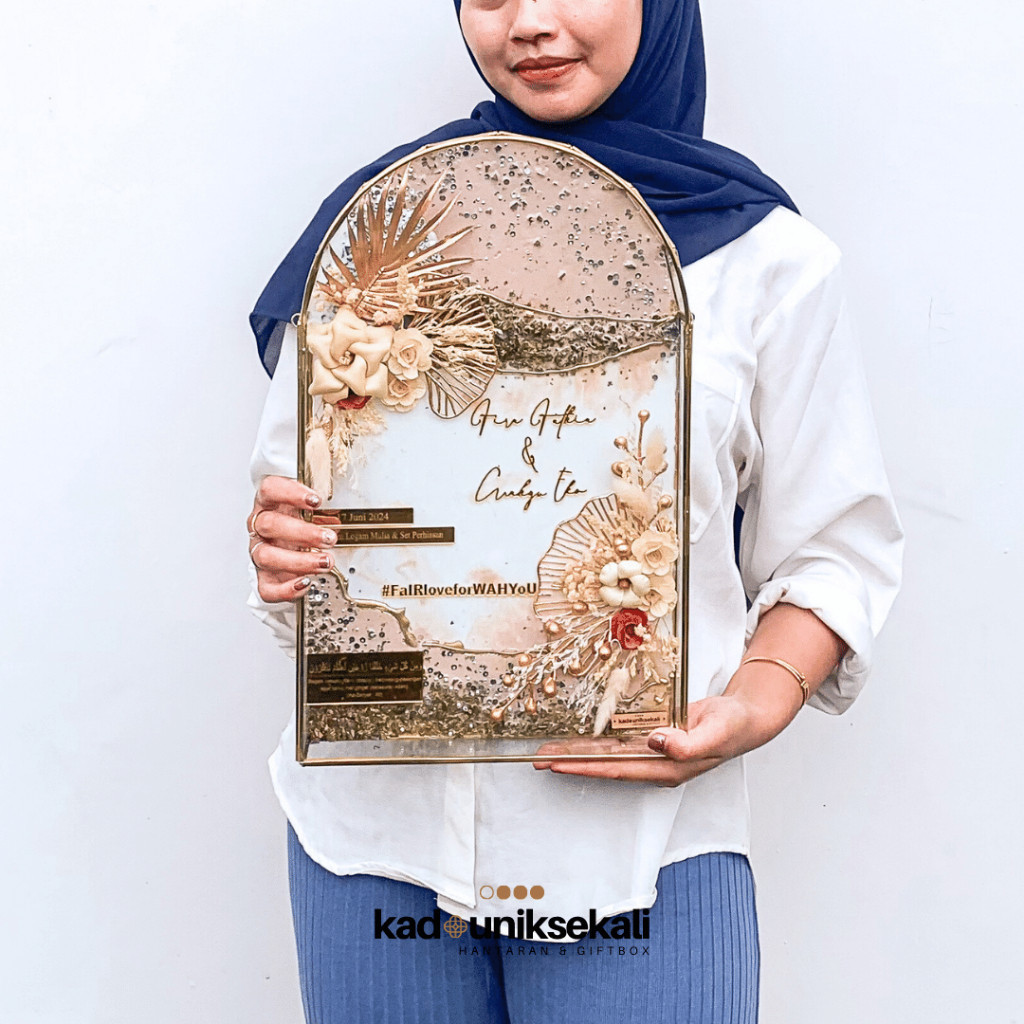 Custom Warna Mahar Resin Simbolis Pernikahan Frame Terarium 3D - Simbolis Pernikahan