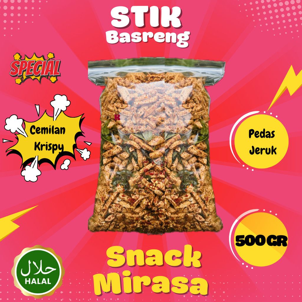 

Cemilan BASRENG STIK PEDAS DAUN JERUK GURIH ISI 500/1000gram Kriukk snack Food