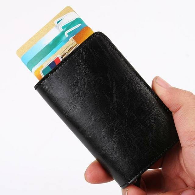 Kartu Anti RFID Bahan Kulit dengan Holder Aluminium - KB-005