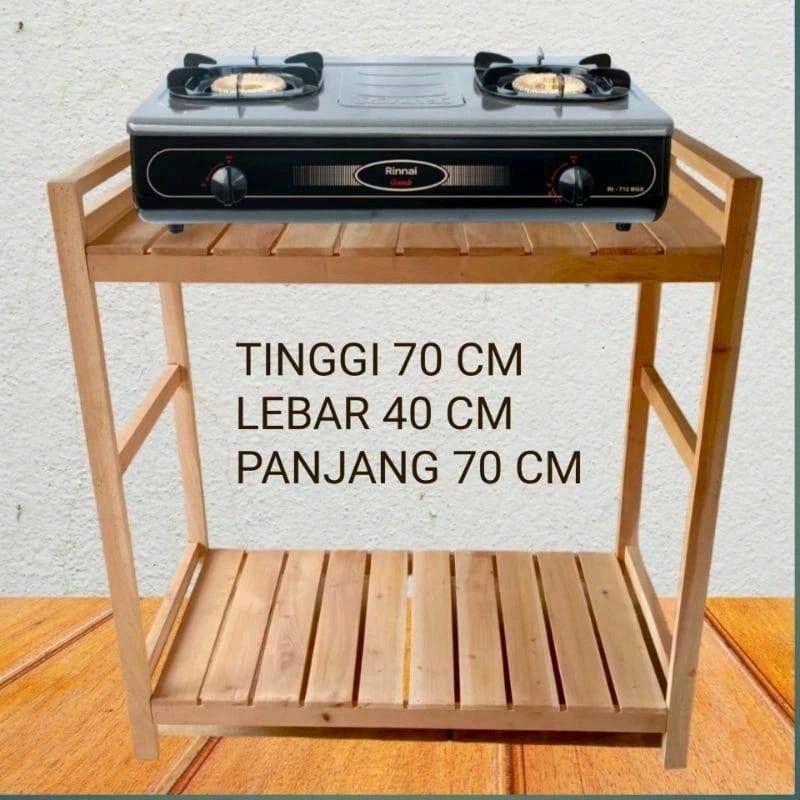 Meja Kompor Gas 2 Tingkat Rak Kompor Dua Tungku Rak Serbaguna Kayu