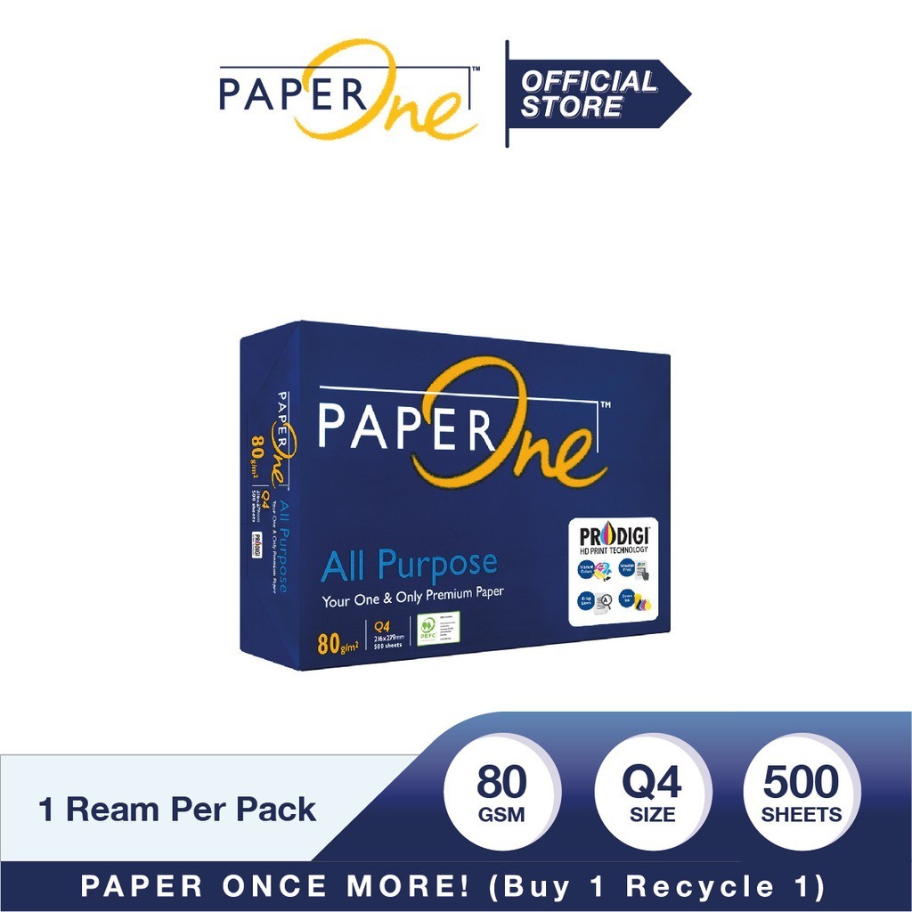 

PaperOne Kertas Quarto 80gr All Purpose 1 Rim (500 lembar) Kertas HVS Q4 Kertas Fotocopy