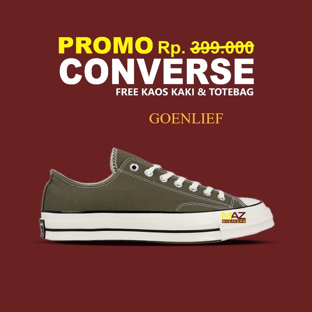 Sepatu Sneakers Converse Chuck Taylor 70s Green Army Low Grade Original Premium 100% BNIB