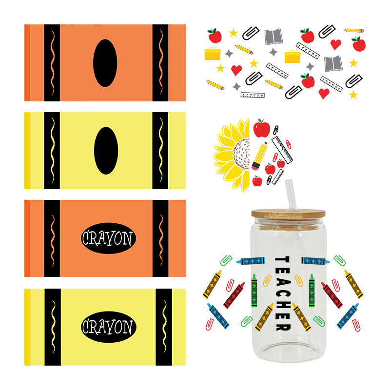 

UV DTF Transfer Sticker School For The 16oz Libbey Glasses Wraps Bottles Cup Can DIY Waterproof Easy To Use Custom Decals D417