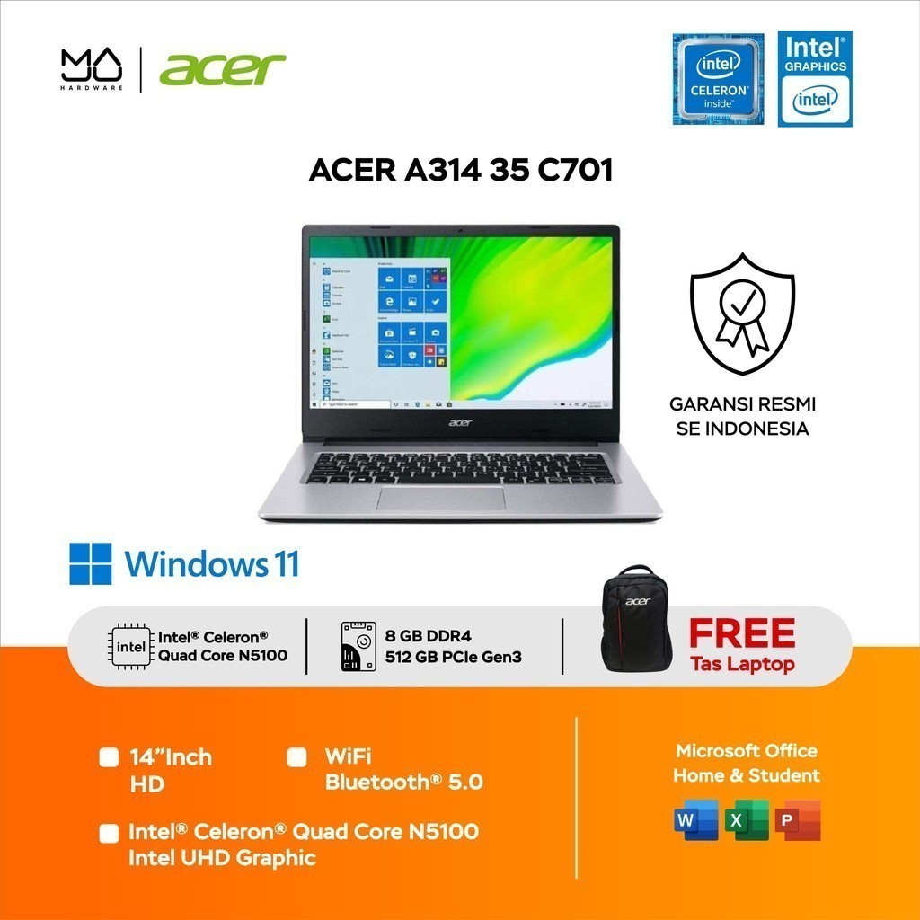 Laptop Acer Aspire 3 A314-35-C701 - Silver [Celeron N5100-8GB-SSD 512GB]