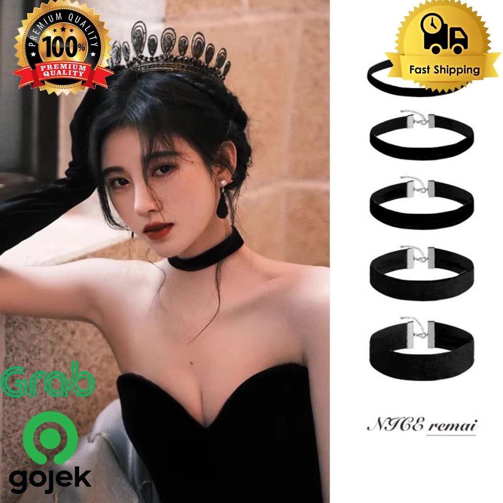 Kalung choker wanita hitam kain velvet korea lucu women choker , kalung choker / kalung choker wanit