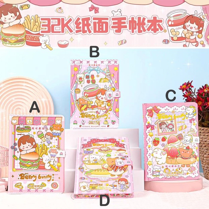 

[Whispers] Magnetic Notebook Buku Diary Hard Cover BERRY BUNNY Buku Catatan - 3271
