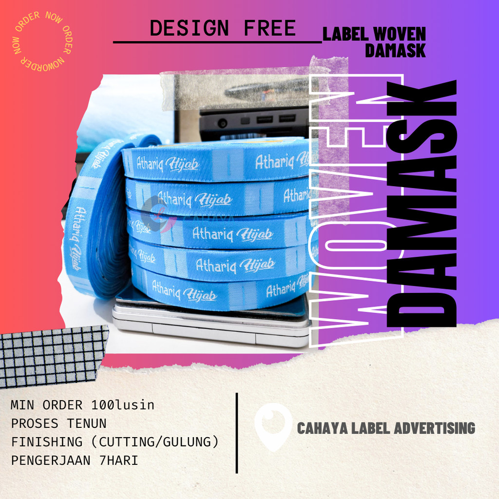 

3.5x5cm label woven damask, label rajut, label tenun, label tas, label kaos, label hijab, merek