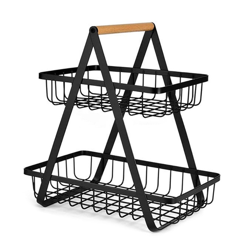 2-Tier Metal Fruit Basket Portable Kitchen Storage Countertop Shelf Rack for Fruits Vegetables House