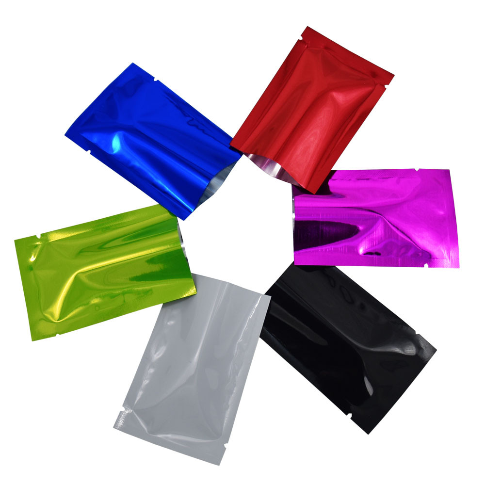 

100Pcs Glossy Aluminum Mylar Foil Colorful Open Top Bag Tear Notch Disposable Heat Vacuum Seal Food Storage Packaging Pouches