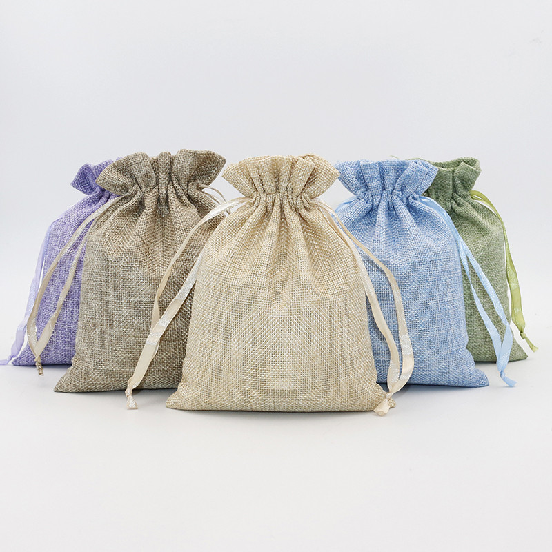 

5Pcs/lot Linen Cotton Gift Bags Packing Jewelry Drawstring Pouch Cosmetic Wedding Candy Wrappling Reusable Sachet Print