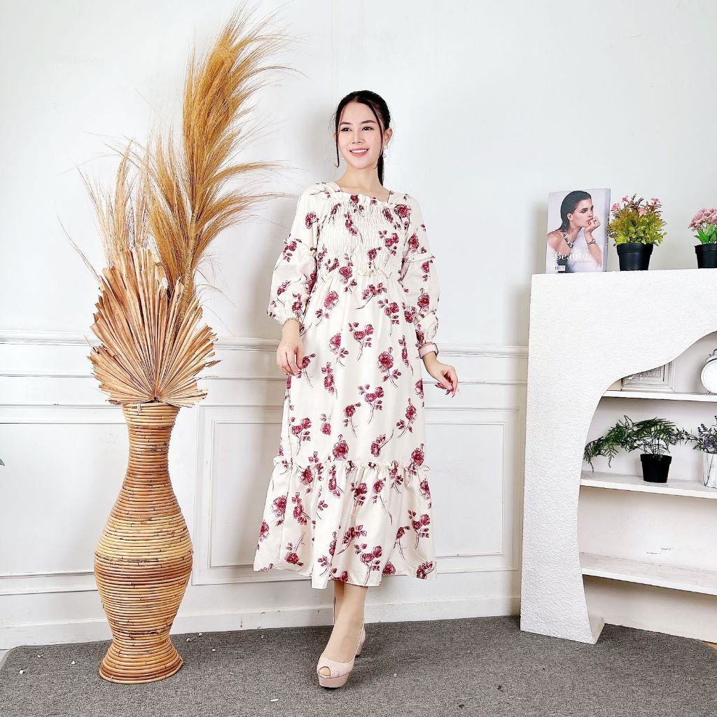 Tq88indonesia Baju Dress Maxi Wanita Terlaris / Dress Andini Motif Bunga / Dress Panjang Floral