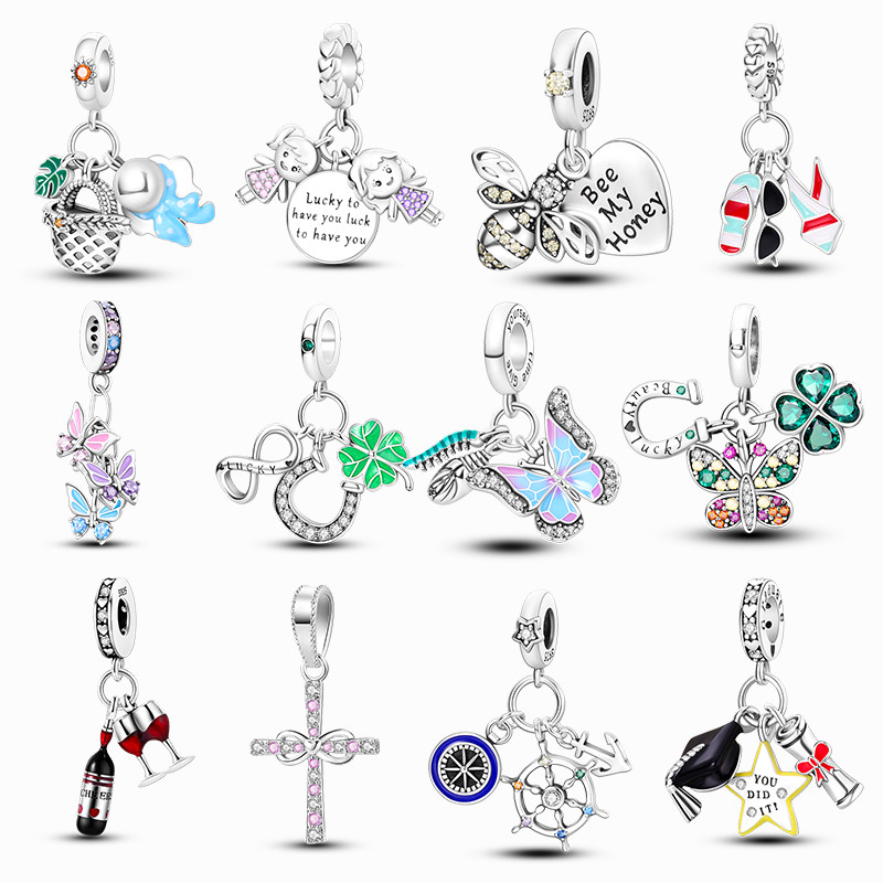 925 Silver Butterfly Clover Bee Fine Jewelry Fit Original Pandora Bracelet Charm Beads Necklace Diy 