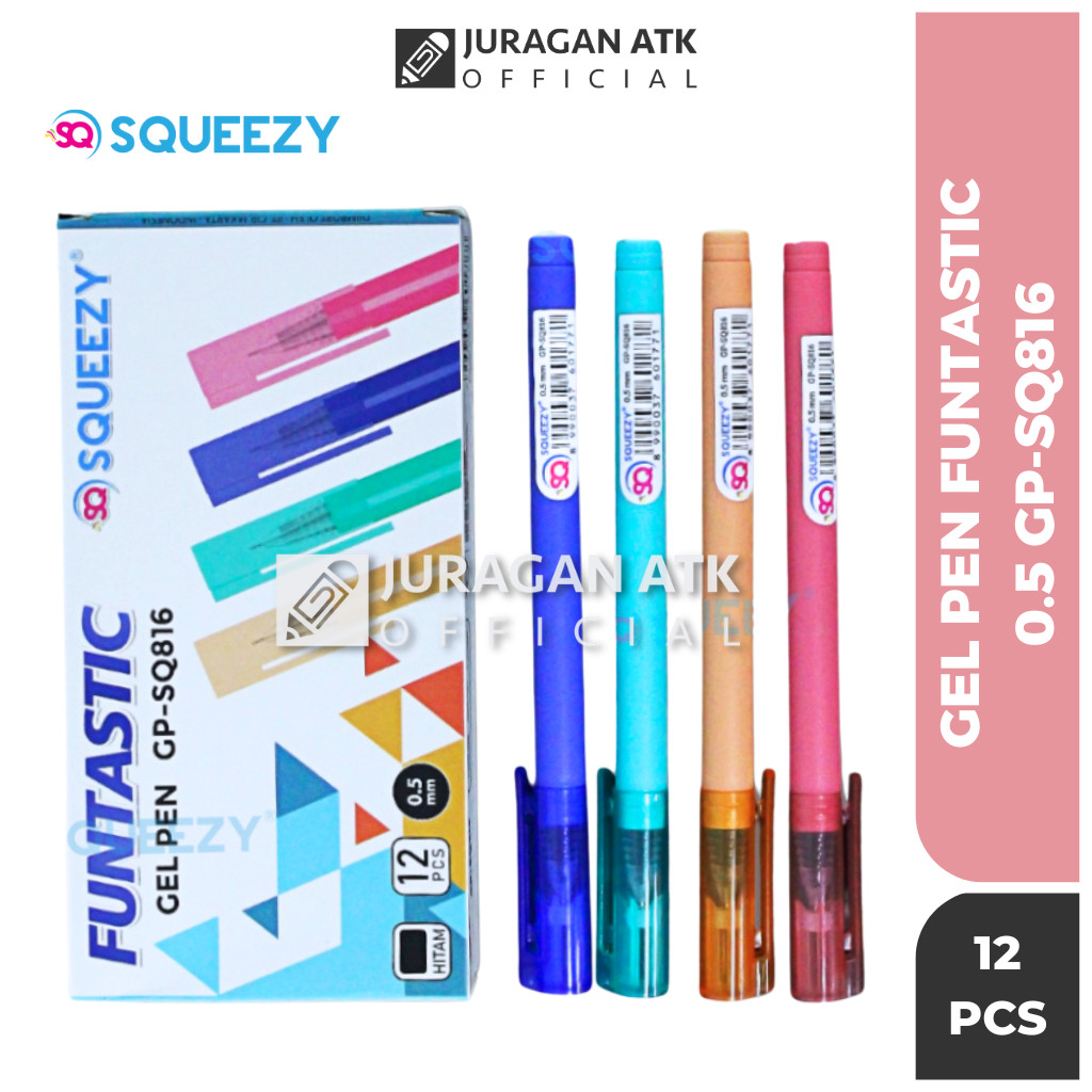 

( 1 Pack 12Pcs ) Squeezy Gel Pen / Pulpen Gel 0.5mm Murah Tinta Hitam GP-SQ816