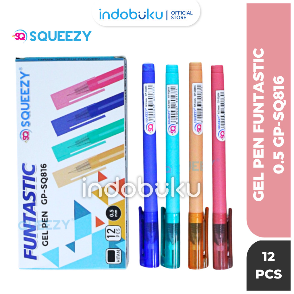 

( 1 Pack 12Pcs ) Squeezy Gel Pen / Pulpen Gel 0.5mm Murah Tinta Hitam GP-SQ816