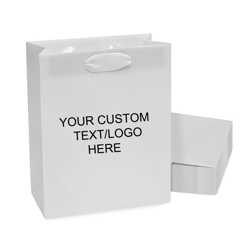 

White Gift Bags with Handles for custom 8x4x10 Inch Shopping Bags Small Business, Retail Stores, Merchandise, Birthday Parties