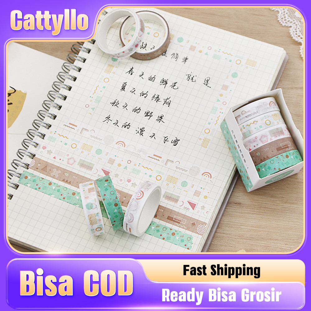 

Paket Masking Tape Set 5Pcs Koleksi Esensial Motif Geometris Vintage Untuk DIY Scrapbook Journal