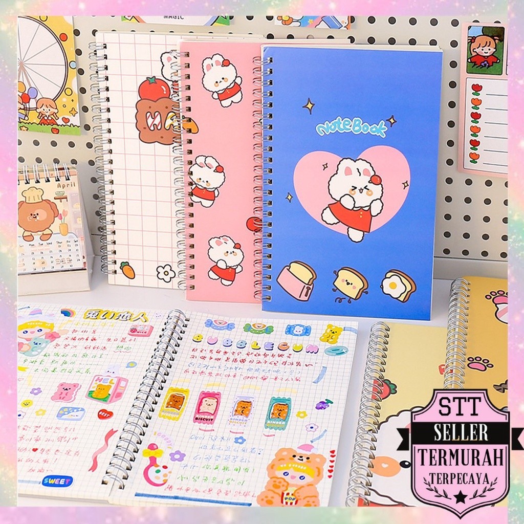 

STT Buku Catatan Notebook A5 Isi 60 Lembar Buku Diary Aesthetic Motif Kartun Gaya Retro Buku Tulis Garis A5 Spiral Murah