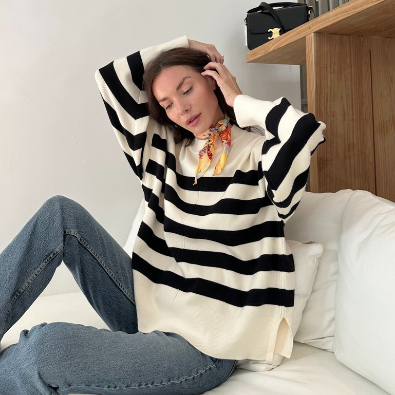 GONEGANI OFFICIAL - Sweater Wanita Stripe Bahan Tebal Diora Sweater