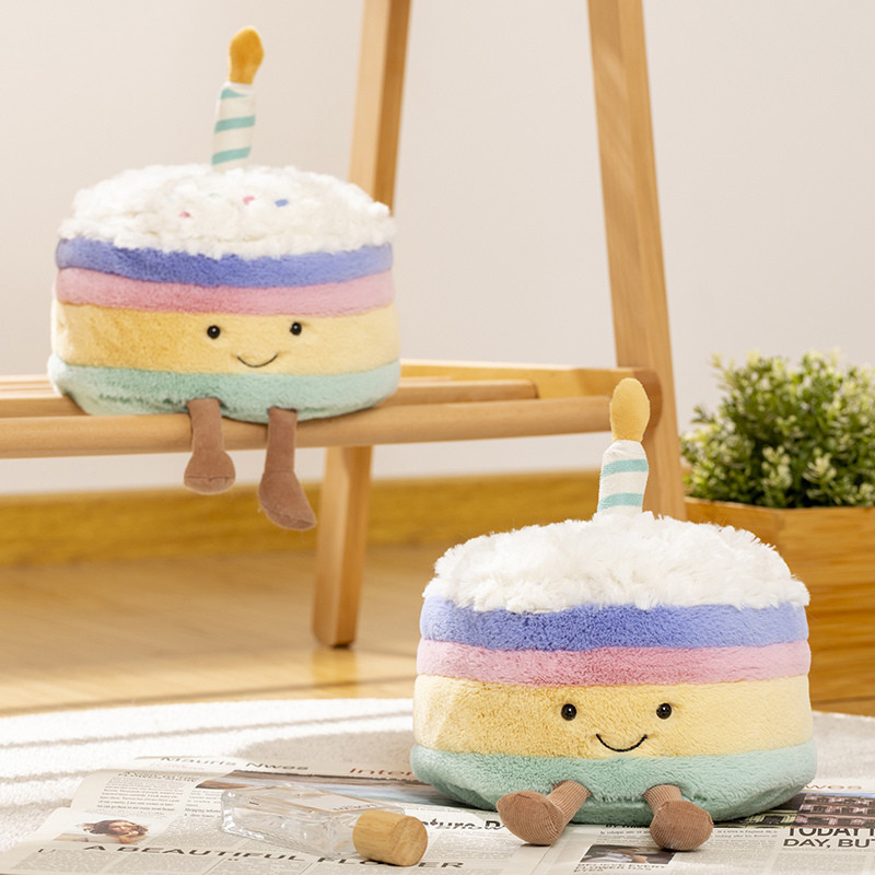 

1Pc Adorable Soft Birthday Cake With Candles Fruit Strawberry Cupcake Rainbow Cake Plushie Baby Cuddly Toys Cute Dolls for Kids