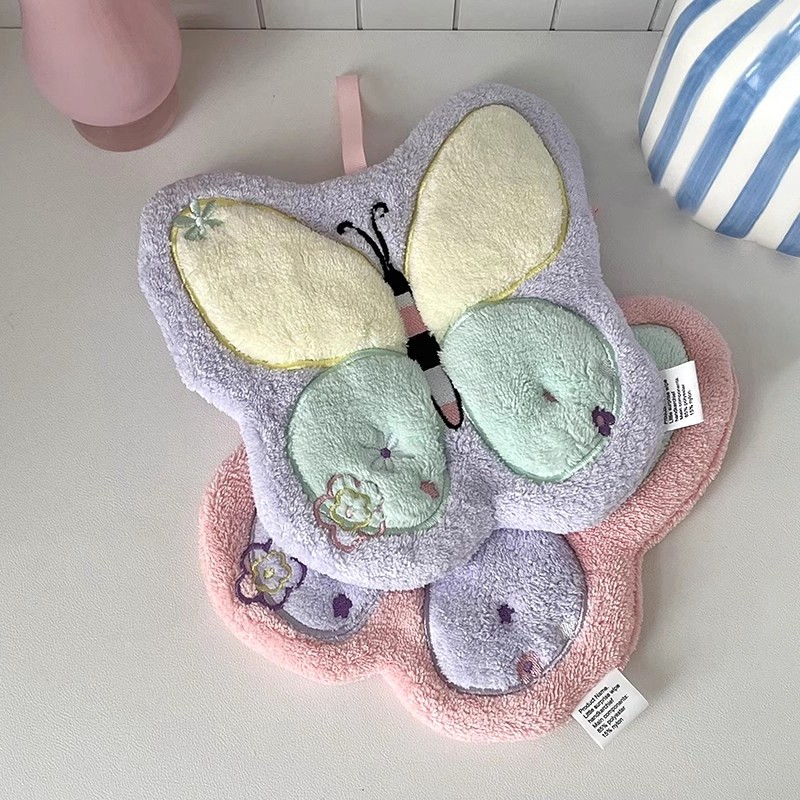 

Cute Hand Towel Double-thickness Hanging Towels Kitchen Cleaning Towel Cartoon Butterfly Shape Towels Absorbent Bathroom Supply