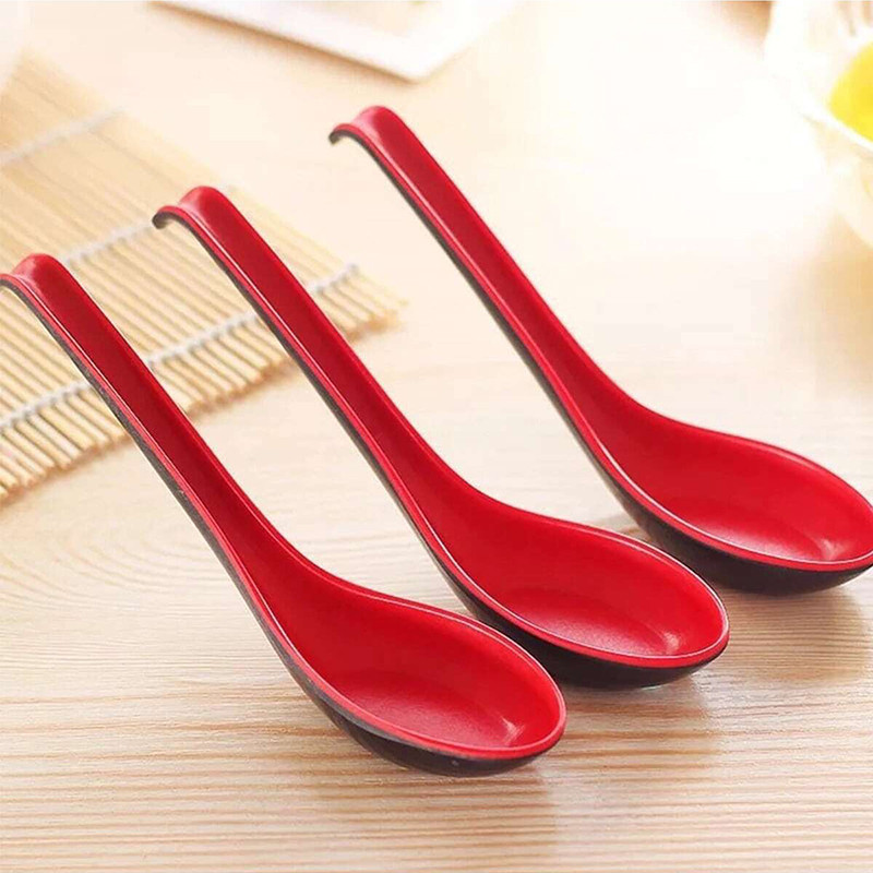 

5pcs Red and Black Soup Spoons Spoon Plastic Bicolor with Hook Practical Portable Long Handle Anti Scalding Antiskid TMZ