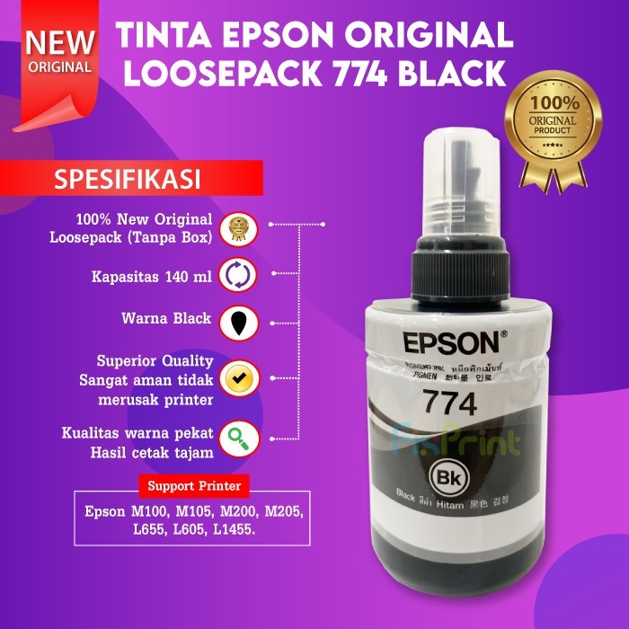 Tinta Epson Original 774 Black 140ml Tinta Epson M100