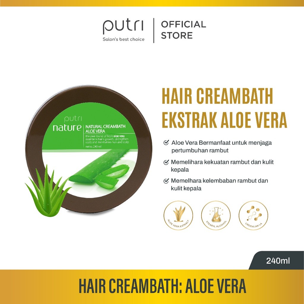 Putri Natural Creambath Aloe Vera 240ml | Rambut Lembut & Lembap Alami | Creambath Wangi Tahan Lama 