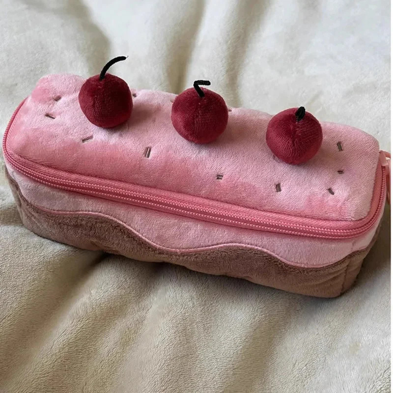 

Portable Zipper Pouch Kawaii Plush Cherry Cake Pen Bag Exquisite Large Capacity Student Stationery Korean Stationery Penci Pouch