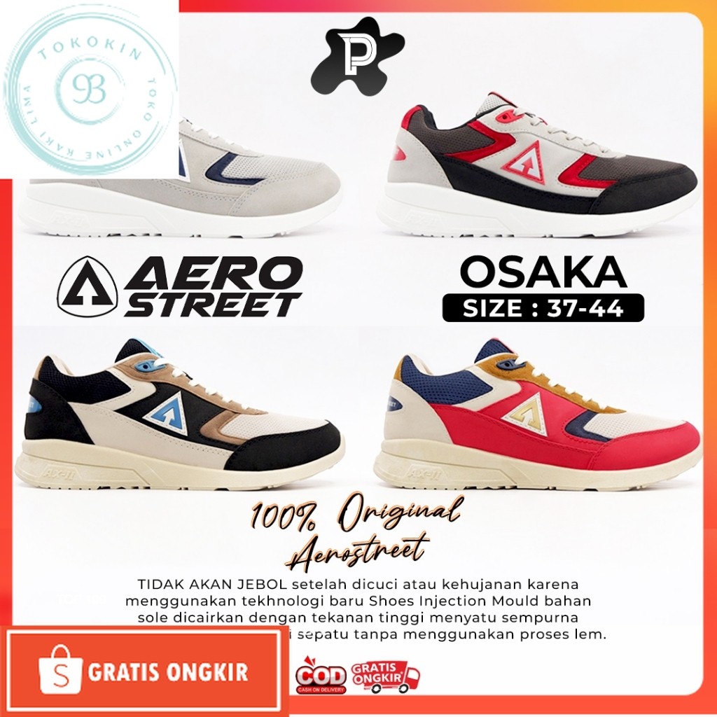 Sepatu Terbaru / Aerostreet 37-44 Osaka Abu Navy / Abu Merah / Krem Biru Hitam / Krem Merah Navy - S