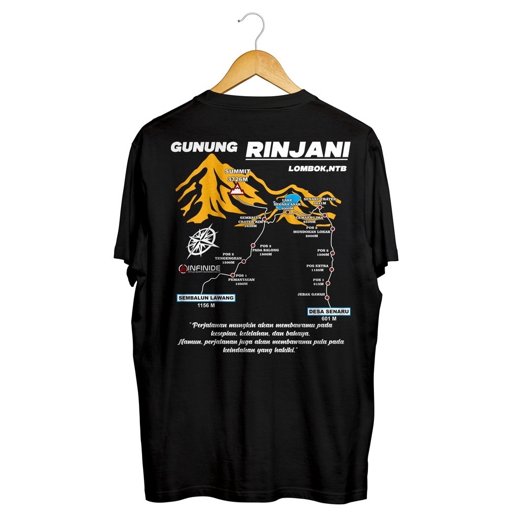Infinide T-Shirt Original JALUR PENDAKIAN GUNUNG RINJANI Kaos Distro Limited Edition Cotton Combed 2