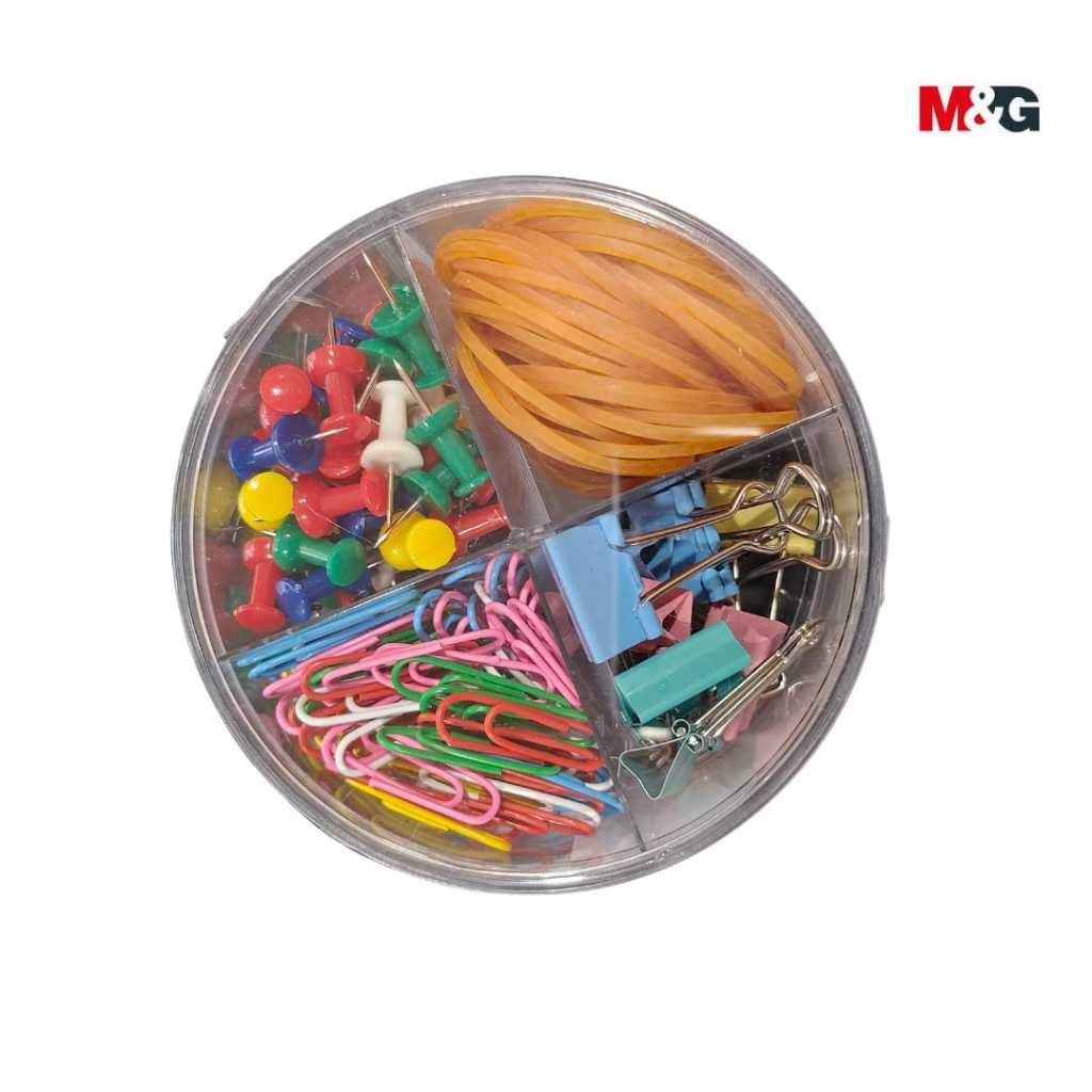 

Stationary Set M&G 4IN1 Push Pin Binder Clips Paper Clips Rubber Ring #ASC99380- SHSNP