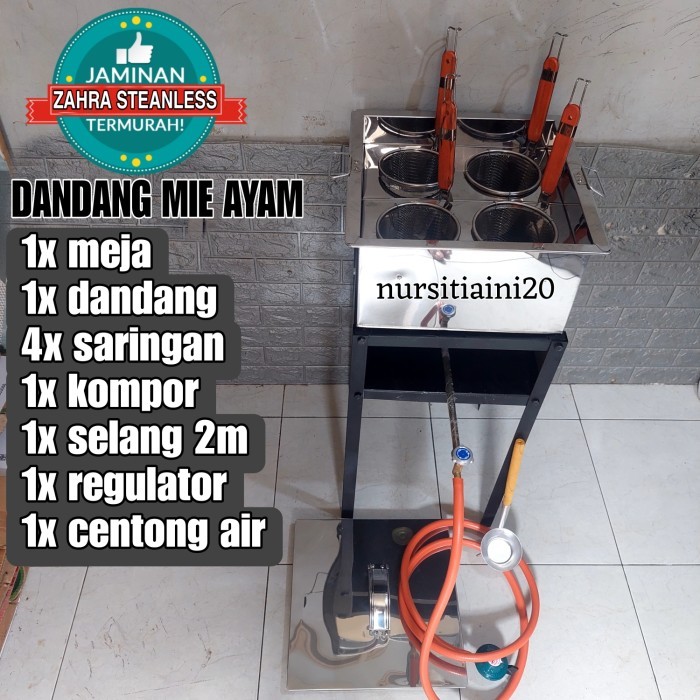 DANDANG MIE AYAM KOTAK 4 LUBANG SET MEJA/ PANCI MIE AYAM/ TONG MIE