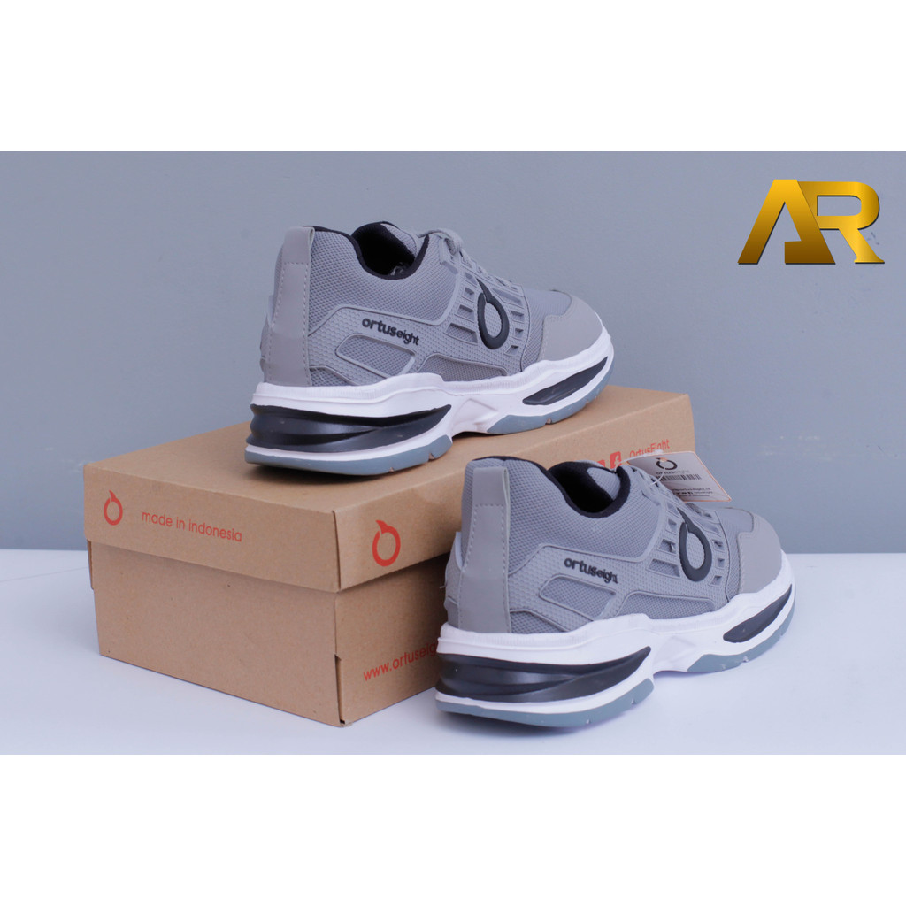 Spatu Pria Sneakers Olahraga Lari/Joging Running Ortus Abu List itam Hitam Sepatu Sekolah Hitam Puti