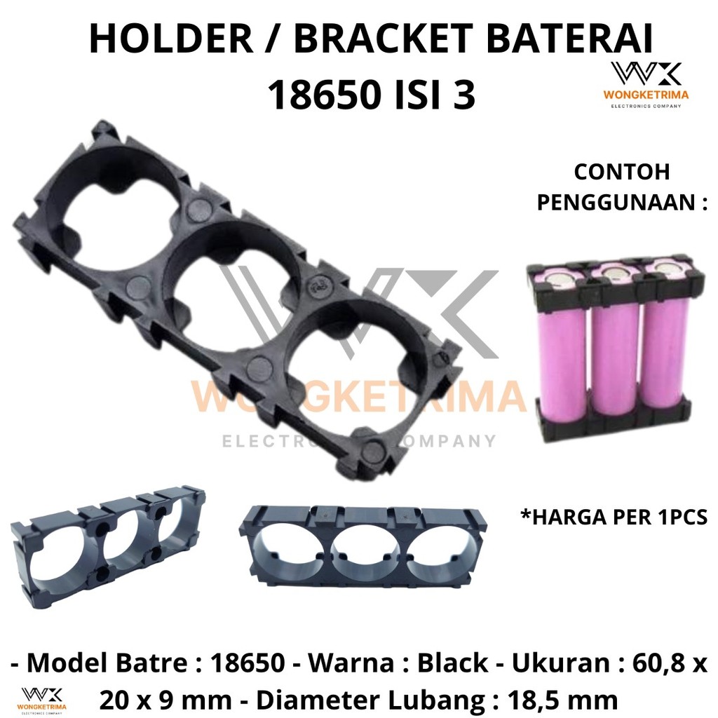 BRACKET HOLDER BATERAI 18650 3X1 Holder Bracket 3 Sambungan Batre/Baterai 18650