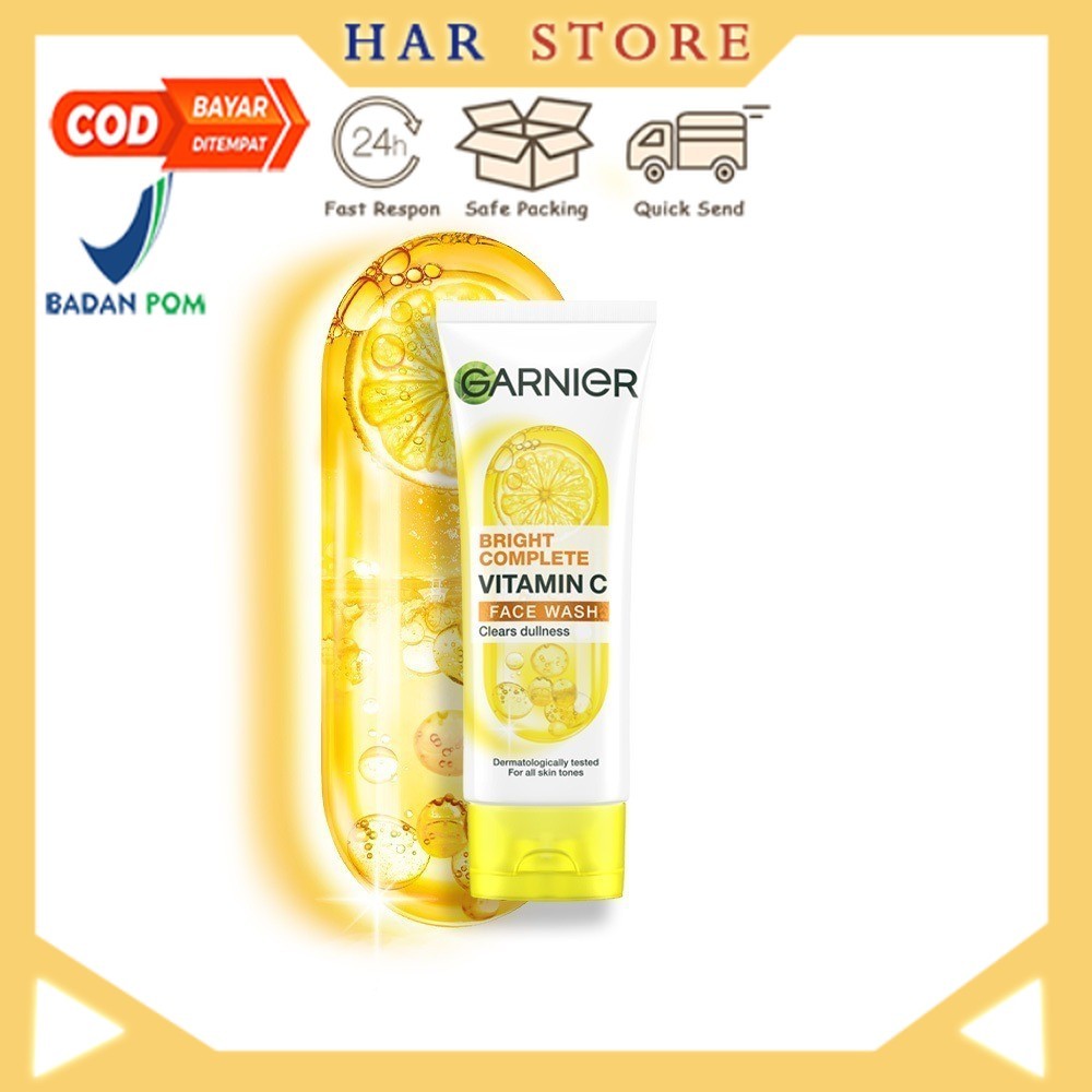 GARNIER Face Wash BRIGHT COMPLETE VITAMIN C Facial Wash 100 ml- Pembersih Wajah Facial Cleanser Foam