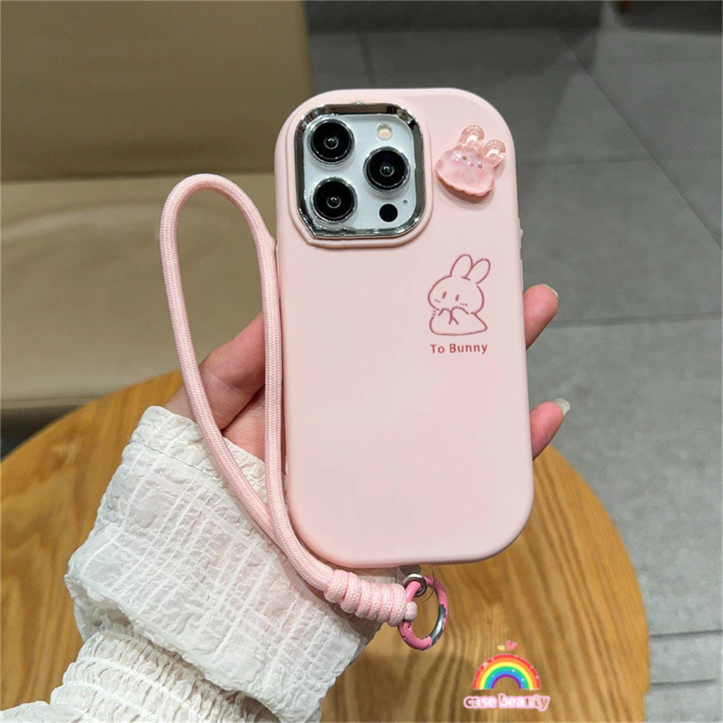 Casebeauty Compatible Untuk Casing Case IPhone 11 12 13 14 15 PRO MAX XR Motif Kelinci Merah Muda Se