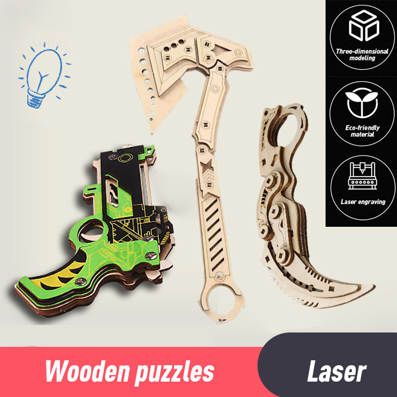 Yun Creative Wooden 3D Puzzles Wood Toy Fake Knife CSGO Gun Folding Claw Knives Hand-assembled Model