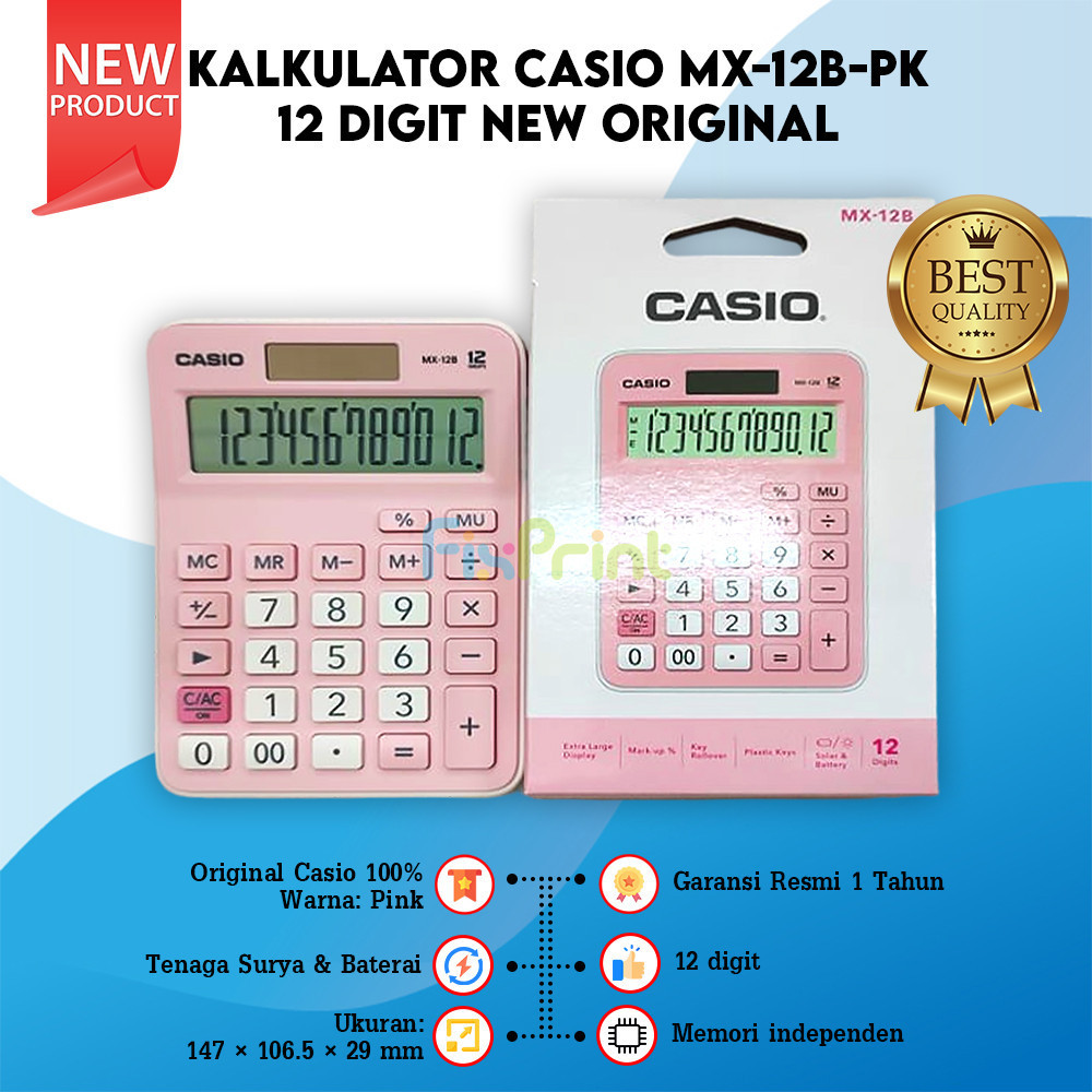 

Kalkulator Casio MX 12B Calculator MX-12B Desktop 12 Digit Kalkulator Lucu Pink Biru Muda Putih Hitam