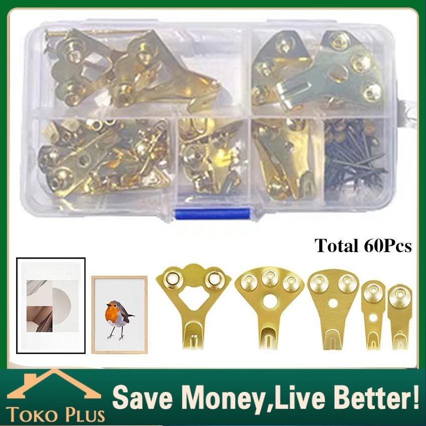 60Pcs/Set Gantungan Paku Dinding Tanpa Bor | Wall hook kaitan paku bingkai gantungan ram besi wire g