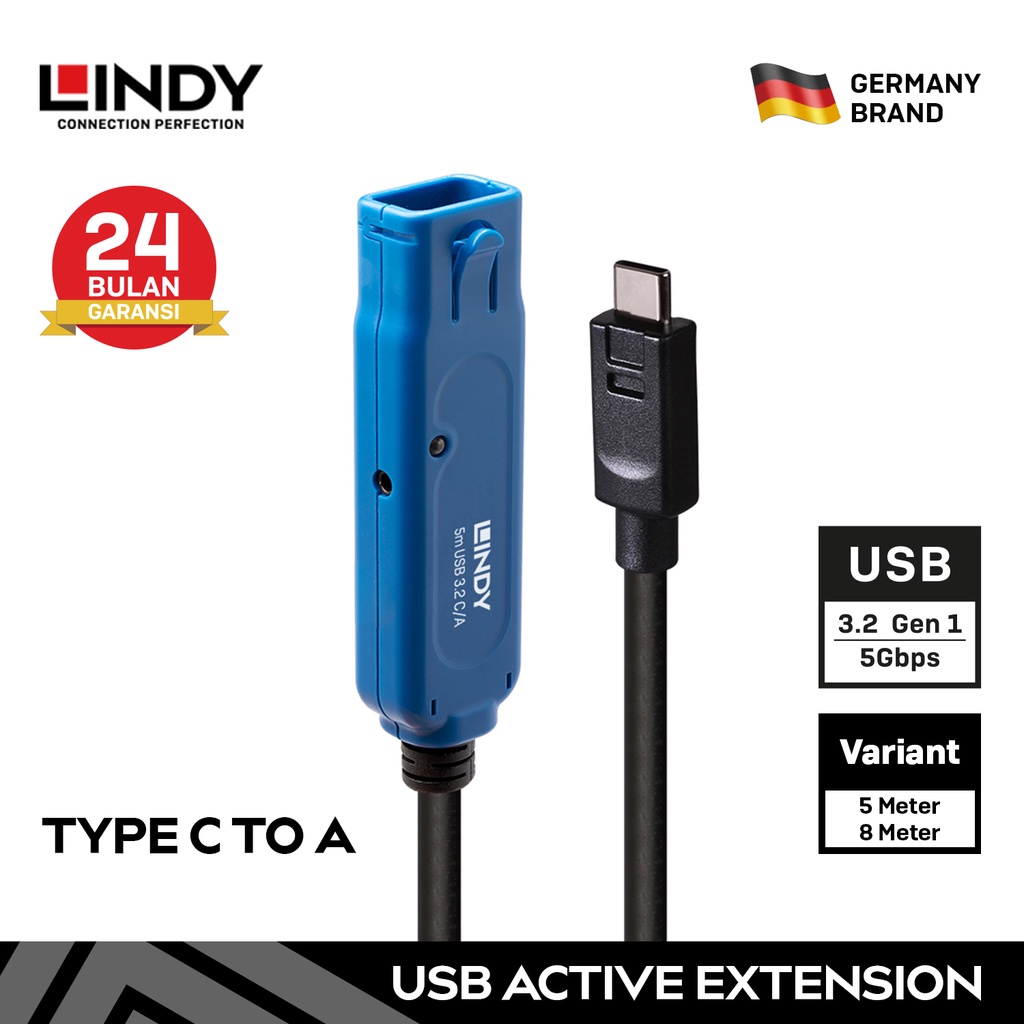 LINDY Kabel USB 3.0 Active Extension Cable Extender Type C Male to Typa A Female 5M 8M 43380-1