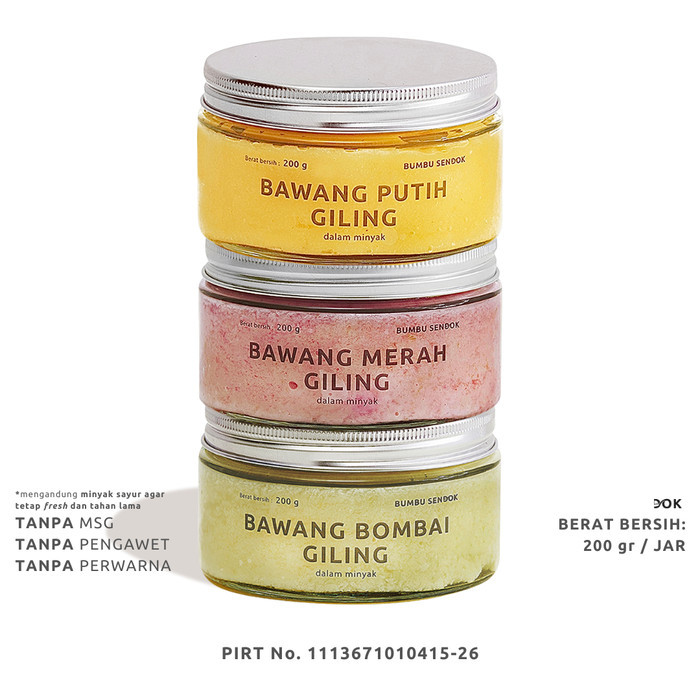 

BUMBU SENDOK Paket 3 Jar Bawang Putih, Merah, Bombai Giling 200g - SAWIT