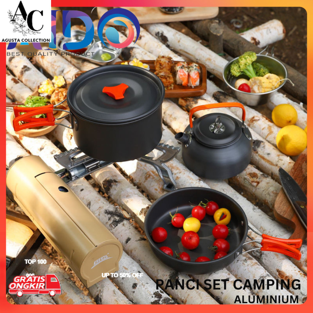 Alat Masak Lengkap / AIDO Alat Masak Panci Camping Gunung Aluminium Cooking Set Camping Nesting 1-2 