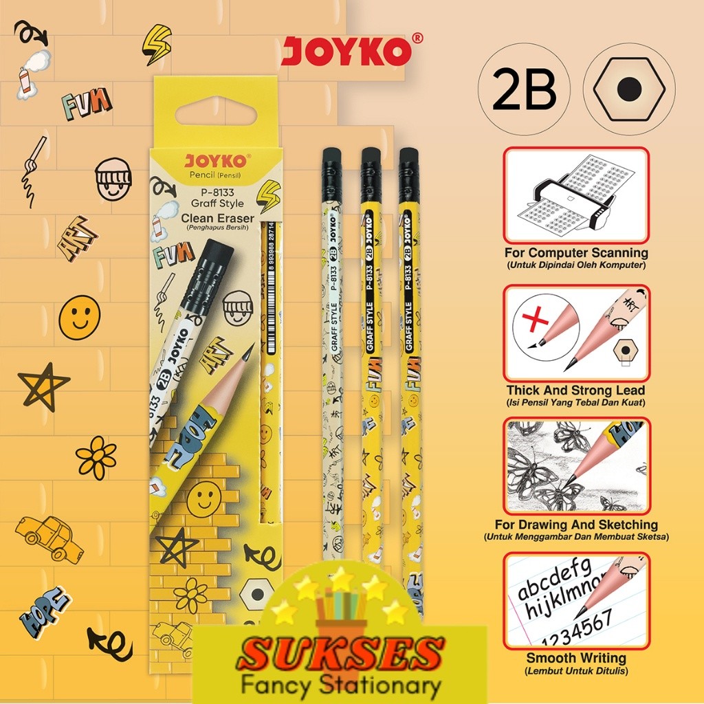 

Joyko Pencil Pensil kayu 2B motif anak lucu ujian P-8133 [12PCS]