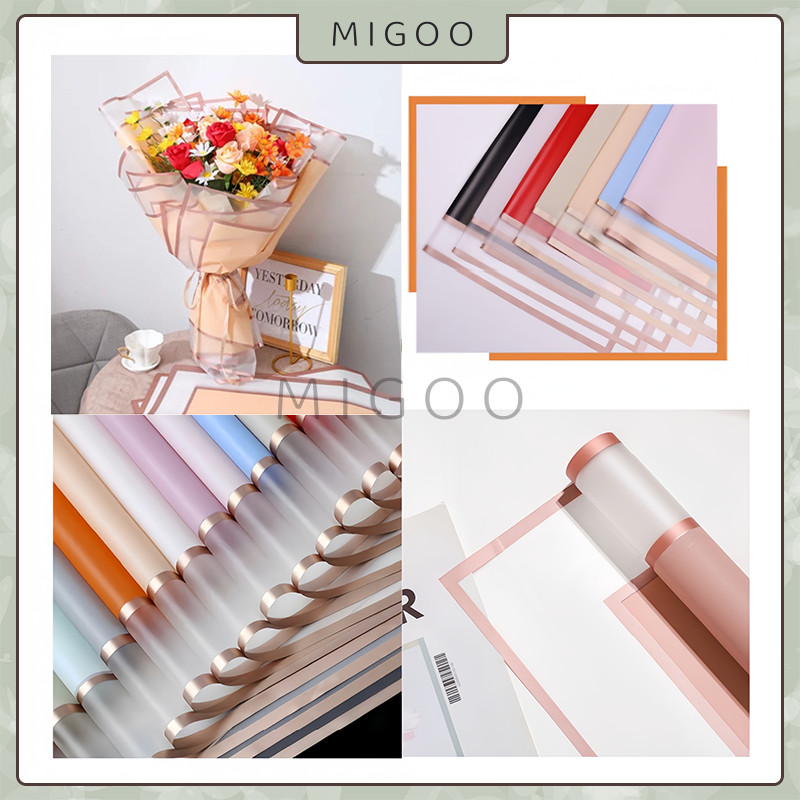 

double transparent gold line flower wrapping paper / flower wrapping / kertas bunga