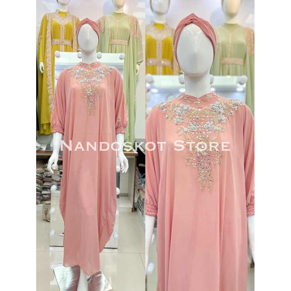 ✨LARIS✨ -Kaftan muslim wanita dress pesta modern jumbo kekinian set turban - MAROON, all size