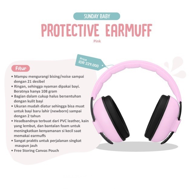 Sunday Baby Protective Baby Earmuff untuk melindungi pendengaran bayi - Merah Muda