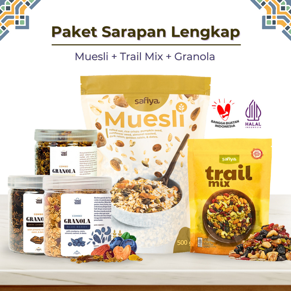 

[Paket Lengkap] Muesli 500gr + Granola 250gr + Trail Mix 250gr | Sereal Diet Sarapan Oat