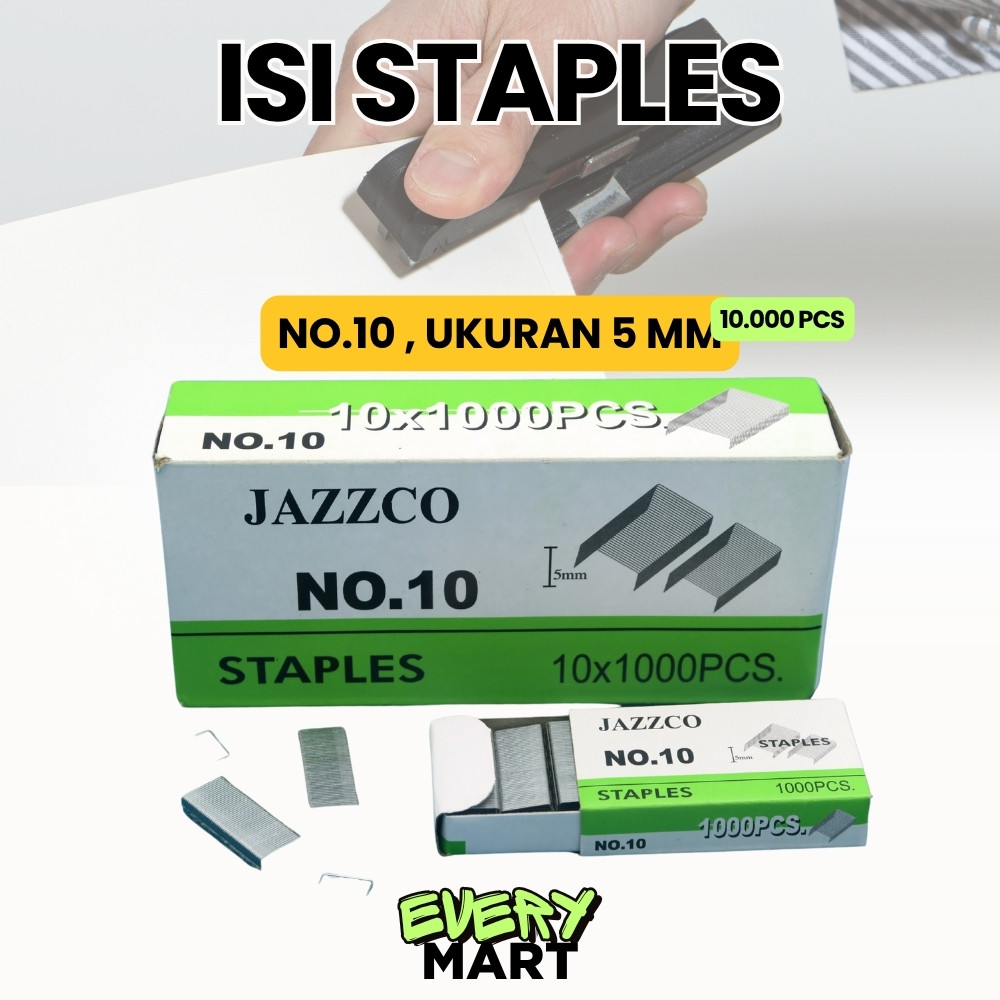 

1 BOX isi 10 pak 10,000 Pcs Staples Isi Stapler Refill Stapler JAZZCO No. 10