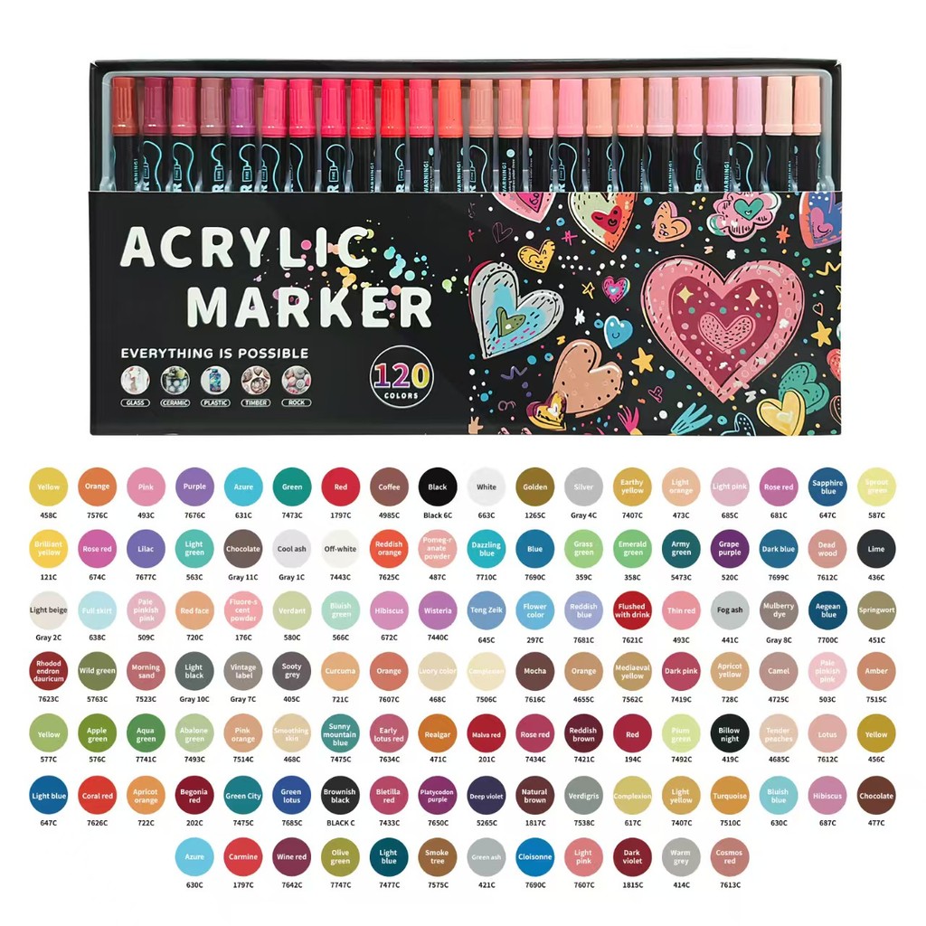 

120 colors Double Heads Acrylic Pigment Markers for Kids DIY Graffiti Stone Ceramic Glass Wood Drawing Art Stationery Supply